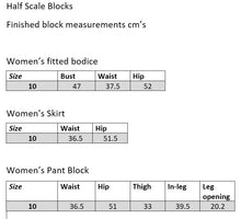 Load image into Gallery viewer, PDF VERSION of THIRD & HALF SCALE WOMENS BLOCK KIT- skirt, bodice & pant
