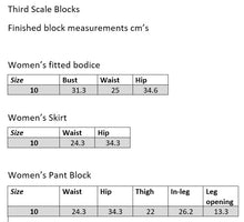 Load image into Gallery viewer, PDF VERSION of THIRD & HALF SCALE WOMENS BLOCK KIT- skirt, bodice & pant