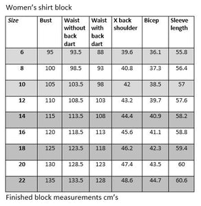 WOMENS  SHIRT BLOCK- 2 front options