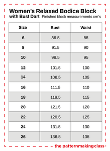 WOMENS RELAXED BODICE BLOCK WITH BUST DART