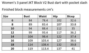 THE WOMEN'S 3 PANEL TAILORED JKT BLOCK- V#2- bust dart w/pkt slash