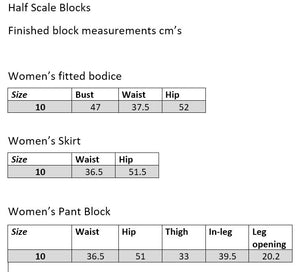 PDF VERSION of THIRD & HALF SCALE WOMENS BLOCK KIT- skirt, bodice & pant