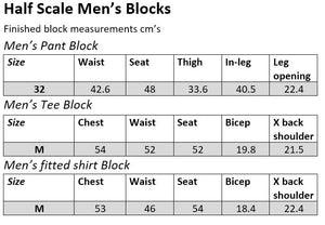 THIRD & HALF SCALE MENS BLOCK KIT- t-shirt, fitted bodice form/shirt & trouser block