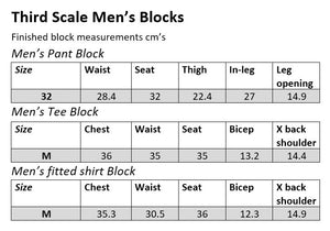 THIRD & HALF SCALE MENS BLOCK KIT- t-shirt, fitted bodice form/shirt & trouser block