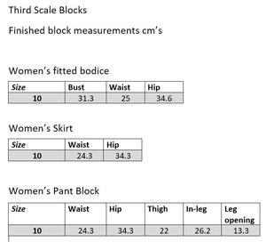 THIRD & HALF SCALE WOMENS BLOCK KIT- skirt, bodice & pant